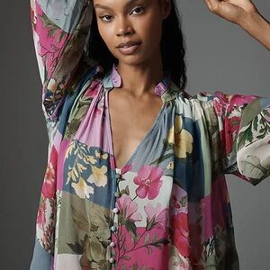 Beautiful Preowned Condition Anthropologie Estella Sheer Button Front Blouse